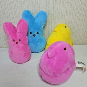 Easter Peeps Plush Lot 4 Marshmallow Chicks and Rabbits Mini Beanie Just Born